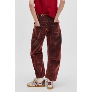 We the Free Moxie Flocked Pull On Barrel Jeans Red Velvet Rope Tie Size 31